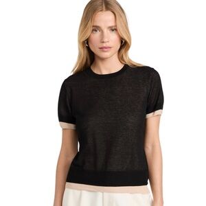 VINCE‎ Double Layer Tee Black/Oat Sand Italian Cotton Blend Crew Neck Size L